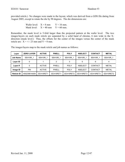 EE 410 / Saraswat Handout #3 - Stanford Nanofabrication Facility