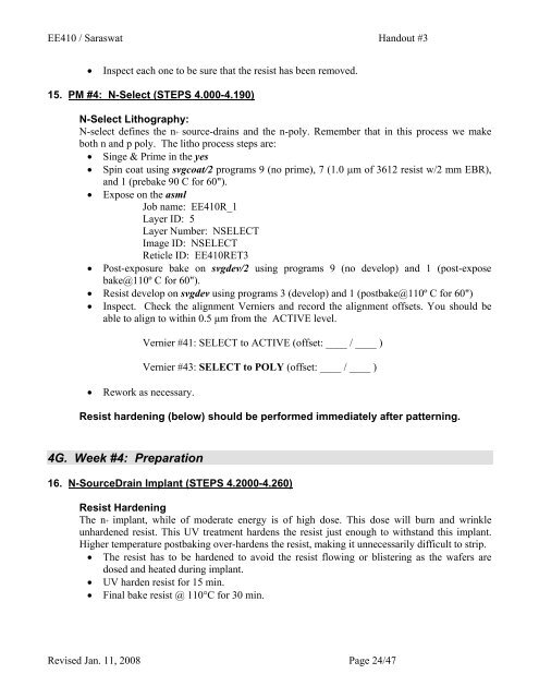 EE 410 / Saraswat Handout #3 - Stanford Nanofabrication Facility