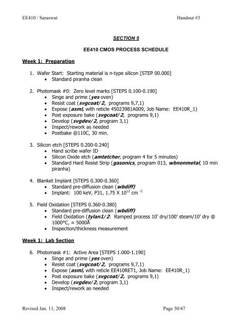 EE 410 / Saraswat Handout #3 - Stanford Nanofabrication Facility