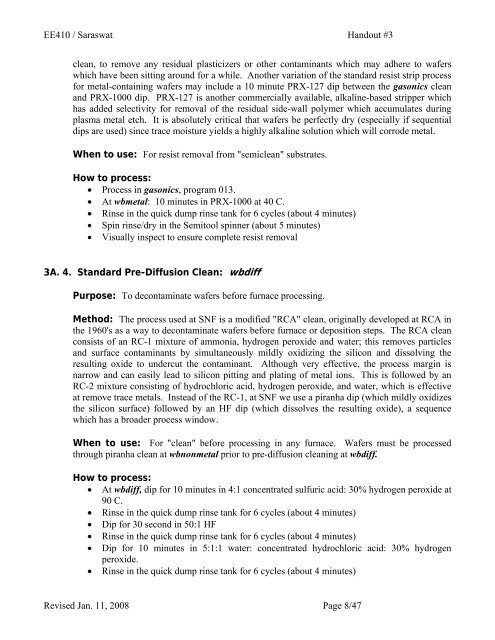 EE 410 / Saraswat Handout #3 - Stanford Nanofabrication Facility