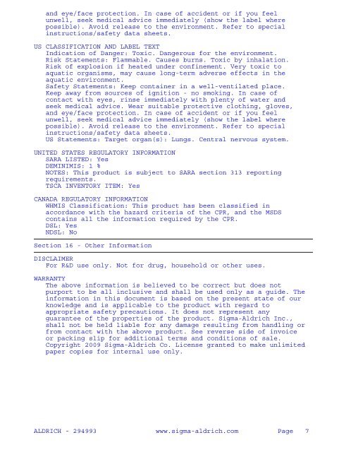 SIGMA-ALDRICH MATERIAL SAFETY DATA SHEET Date Printed: 08/17/2009 ...