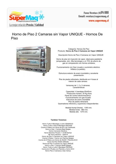 Horno de Piso 2 Camaras sin Vapor UNIQUE - Hornos De Piso
