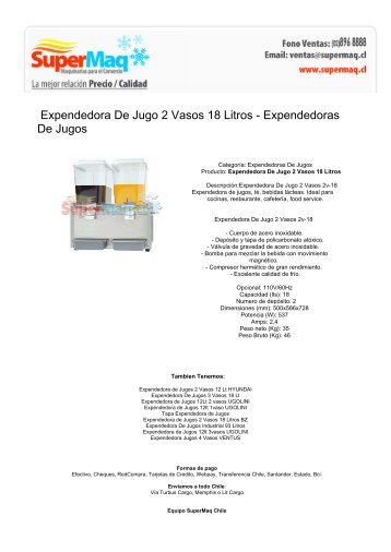 Expendedora De Jugo 2 Vasos 18 Litros - Expendedoras De Jugos