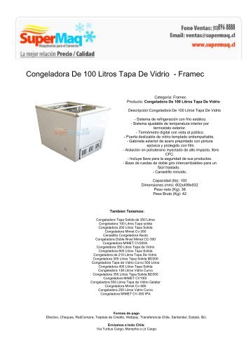 Congeladora De 100 Litros Tapa De Vidrio - Framec