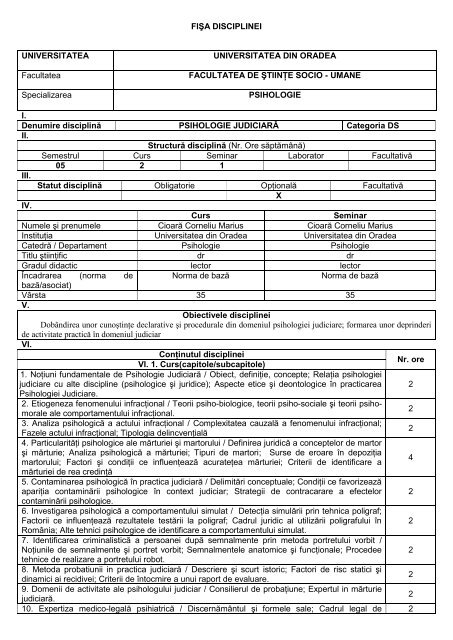 Psihologie judiciara - Facultatea de Stiinte Socio-Umane ...