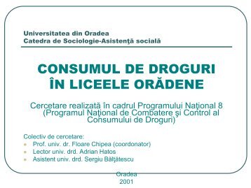 Consumul de droguri în liceele orădene Oradea - Facultatea de ...