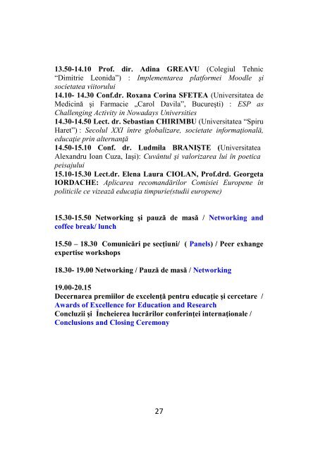 Book of abstracts - Facultatea de Stiinte Socio-Umane, Universitatea ...