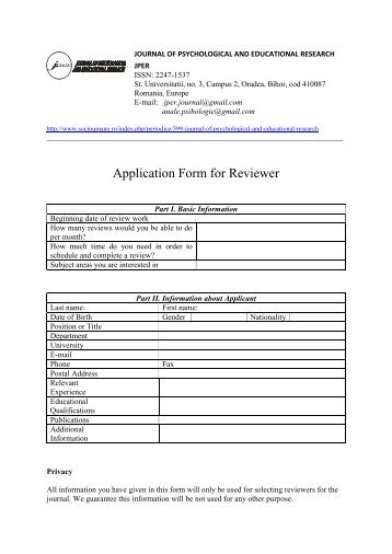 Application Form for Reviewer