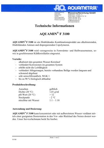 F 3100 - Aquametasil Wasseraufbereitung GmbH