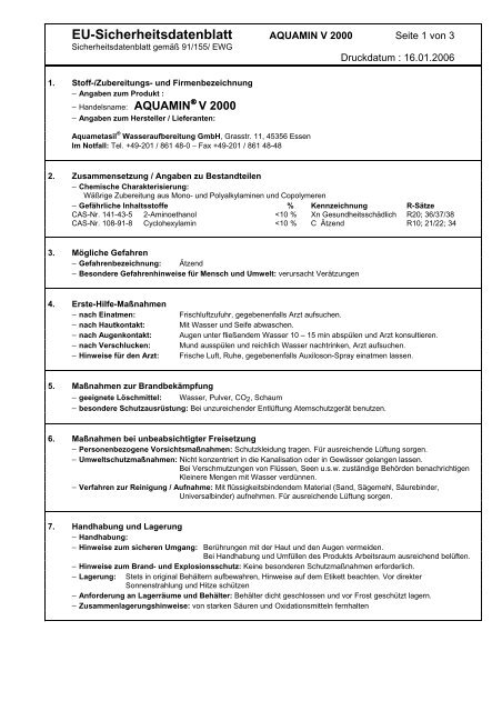 EU-Sicherheitsdatenblatt - Aquametasil Wasseraufbereitung GmbH