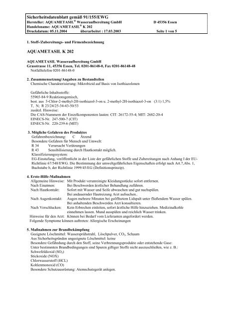 PDF | 30 kb - Aquametasil Wasseraufbereitung GmbH
