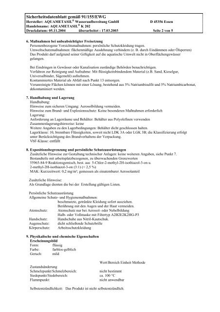 PDF | 30 kb - Aquametasil Wasseraufbereitung GmbH