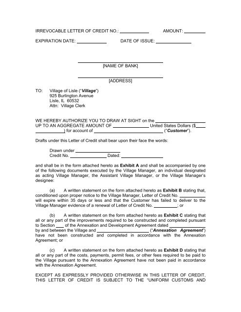 Sample Letter of Credit - Sonoran Institute