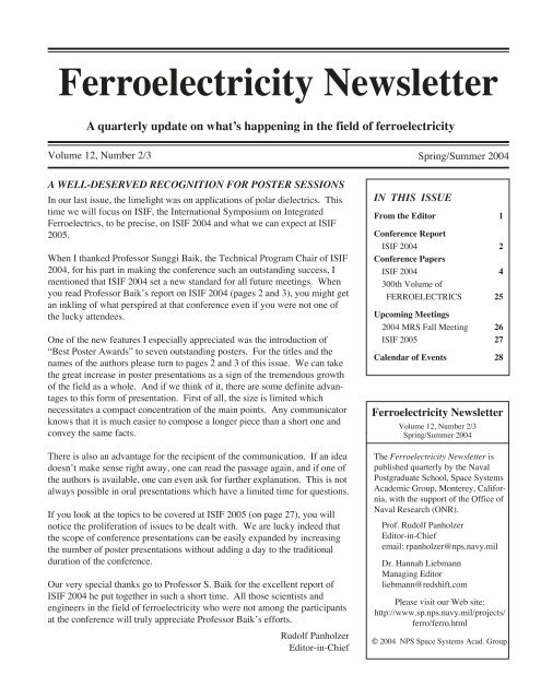 Ferroelectricity Newsletter - Naval Postgraduate School