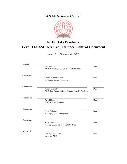 Level 1 to ASC Archive Interface Control Document - MIT