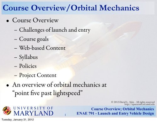 Course Overview/Orbital Mechanics - Dave Akin's Web Site