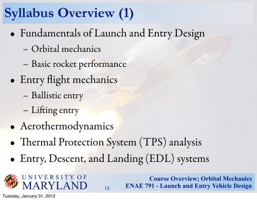 Course Overview/Orbital Mechanics - Dave Akin's Web Site