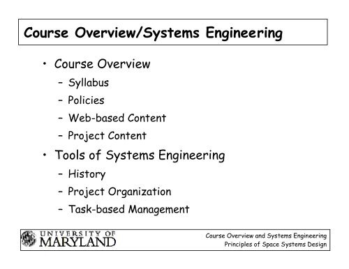 Course Overview/Systems Engineering - Dave Akin's Web Site