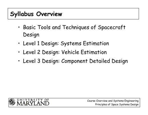 Course Overview/Systems Engineering - Dave Akin's Web Site