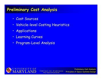 MARYLAND Preliminary Cost Analysis - Dave Akin's Web Site ...