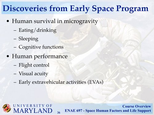 Course Overview ENAE 697 - Space Human Factors and Life Support