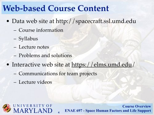 Course Overview ENAE 697 - Space Human Factors and Life Support