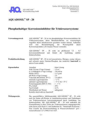 20 Phosphathaltiger Korrosionsinhibitor für Trinkwassersysteme