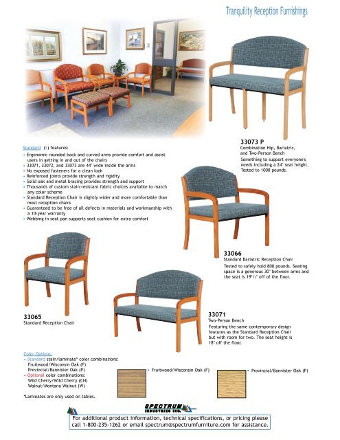 Tranquility Reception Furniture Product Information