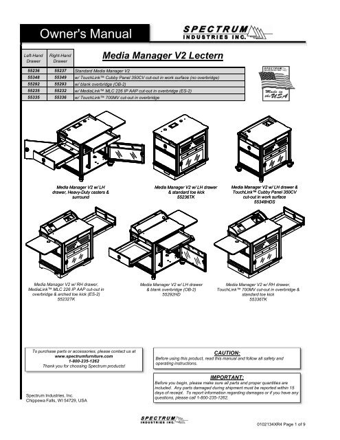 Owner's Manual Owner's Manual - Spectrum Industries, Inc.