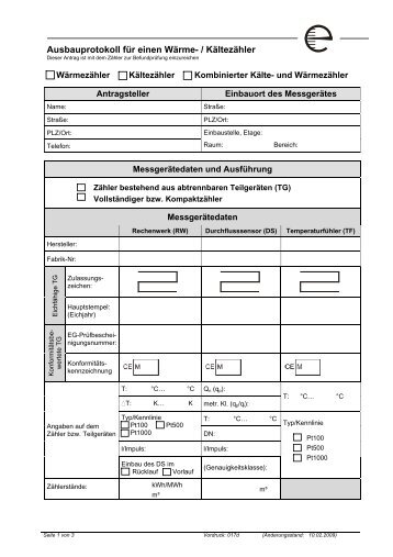 Ausbauprotokoll für einen Wärme- / Kältezähler