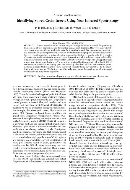 Identifying Stored-Grain Insects Using Near-Infrared Spectroscopy