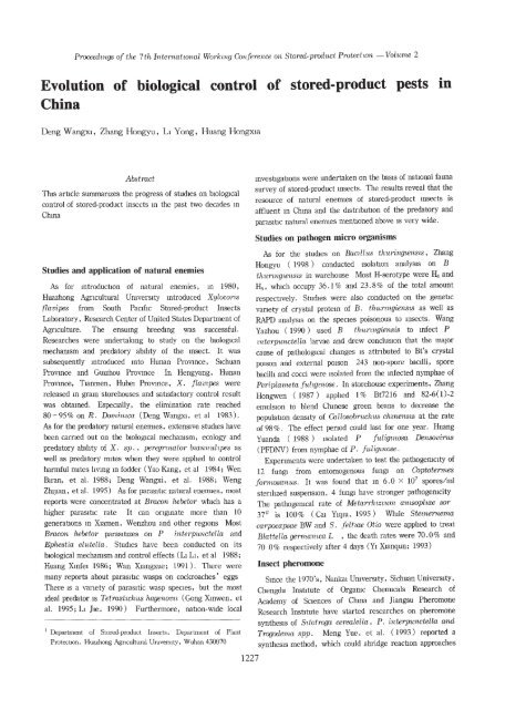 Evolution of biological control of stored-product pests - SPIRU Index ...