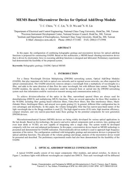 MEMS Based Micromirror Device for Optical Add/Drop Module