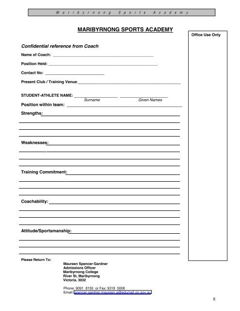 Print the Application form - Maribyrnong Sports Academy ...