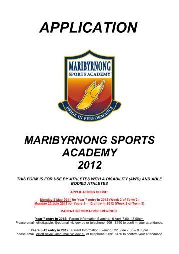 Application 2012 version 2 - Maribyrnong Sports Academy ...