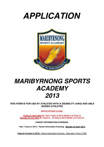APPLICATION - Maribyrnong Sports Academy @ Maribyrnong College