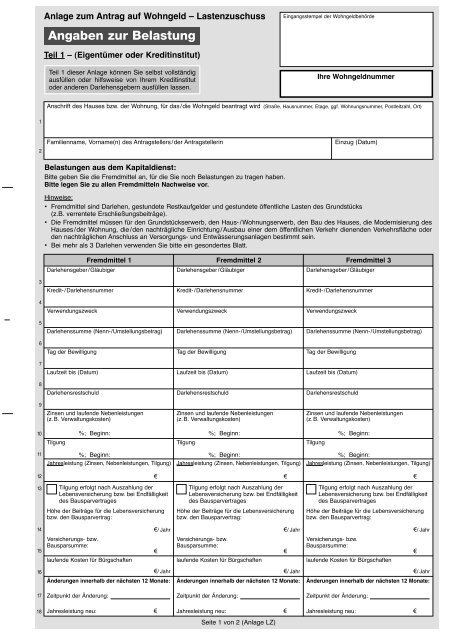 Anlage zum Antrag auf Wohngeld ... - Stadt Neukloster