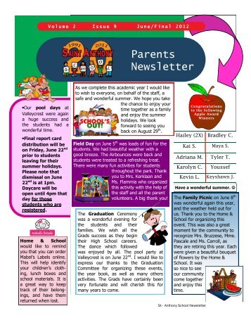 Parents Newsletter - St. Anthony Elementary School
