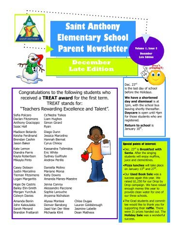 Saint Anthony Elementary School Parent Newsletter - St. Anthony ...