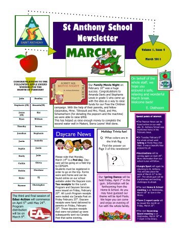 St Anthony School Newsletter - St. Anthony Elementary School