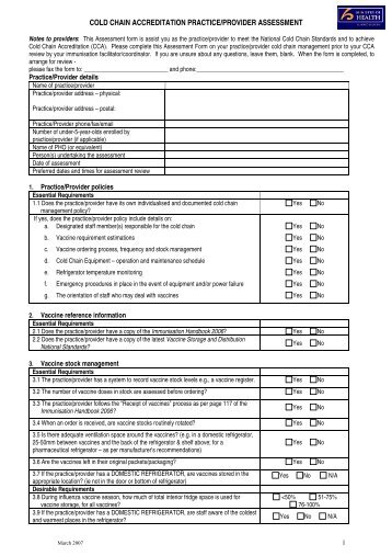 cold chain accreditation practice/provider assessment - Influenza