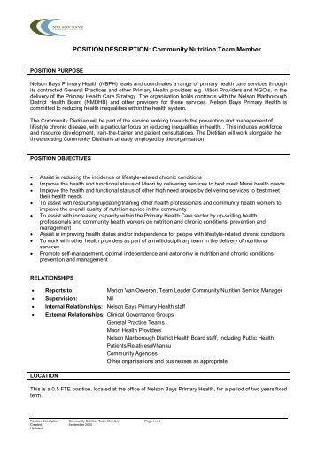 Position Description - bewell.org.nz - Nelson Bays Primary Health