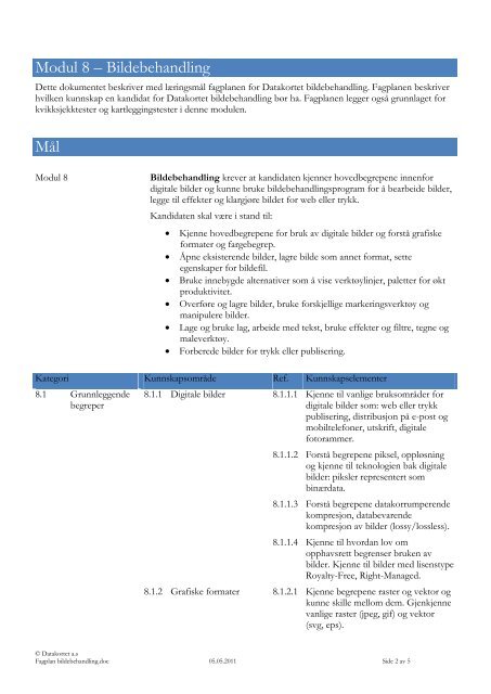 Fagplan - Datakortet as