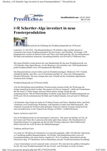 i+R Schertler-Alge investiert in neue Fensterproduktion