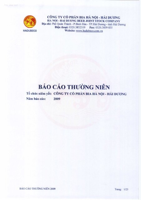 CÔNG TY CỔ PHẦN BIA HÀ NỘI - HẢI DƯƠNG - Vietstock