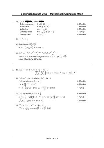 Lösungen Matura 2009 – Mathematik Grundlagenfach