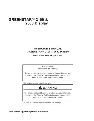 GREENSTAR™ 2100 & 2600 Display - StellarSupport - John Deere