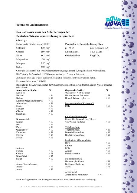 Technische Daten Kompaktanlage RO 300 - Aqua Nova GmbH