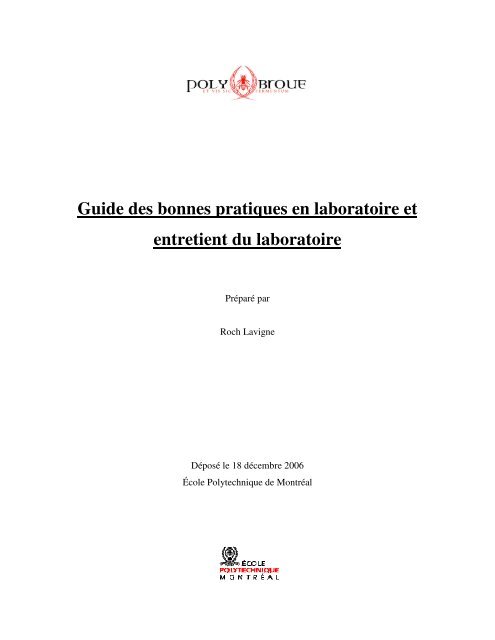 Guide des bonnes pratiques en laboratoire et entretient du laboratoire