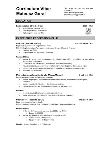 CV à Imprimer - STEP - École Polytechnique de Montréal